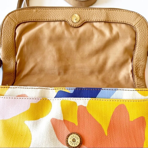Fossil Preston Crossbody Colorful Botanical Print Leather Trim Expandable Spring - Picture 11 of 13